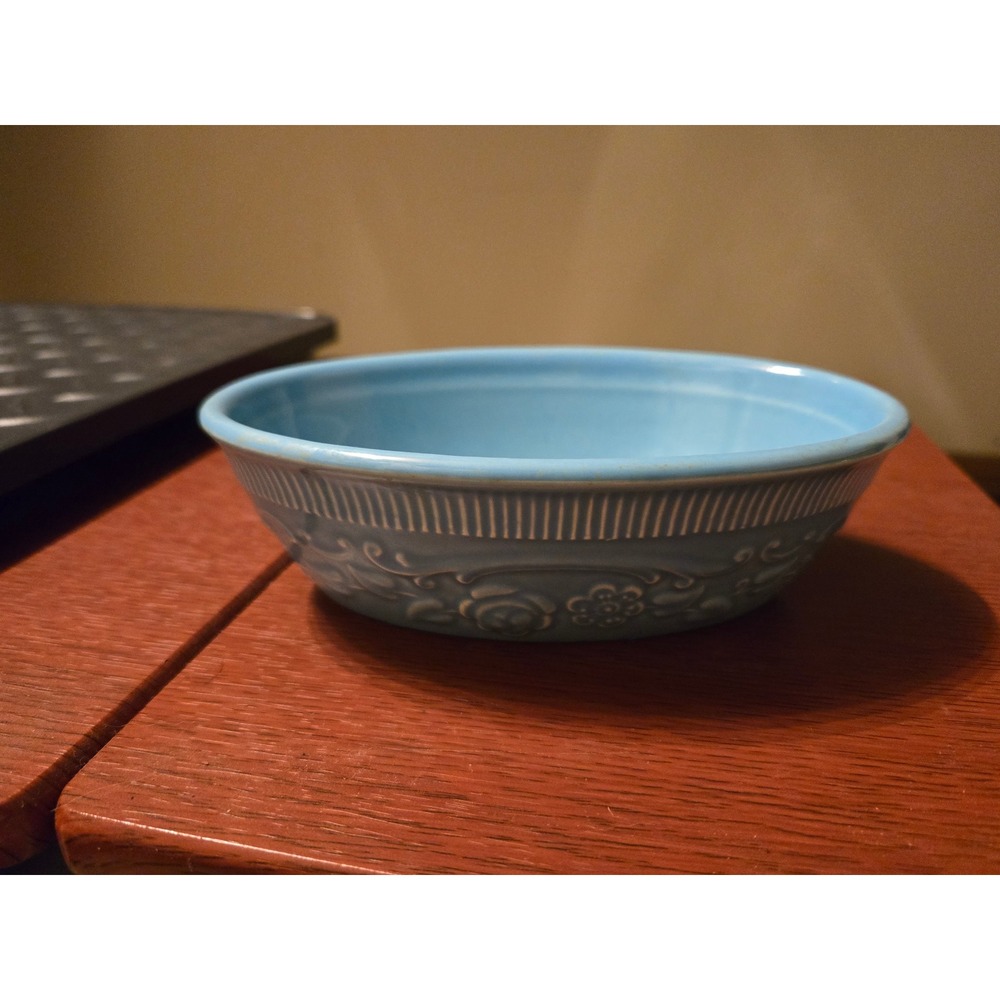 Taylor Smith Taylor TST Genuine Oven Serve Ware Blue Floral Oval Bowl USA - Picture 4 of 6